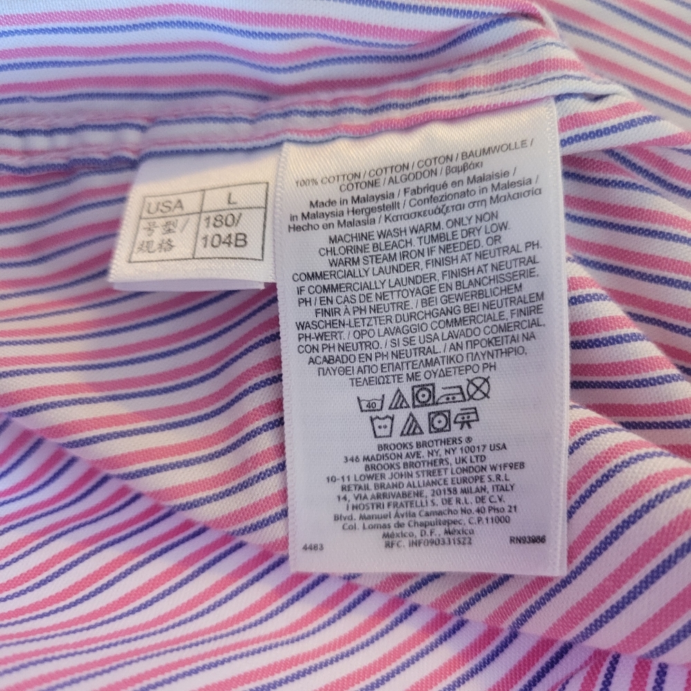 Brooks Brothers Men's Button Up Long Sleeve Shirt Size L Pink Blue Pin Stripes. - Picture 4 of 8